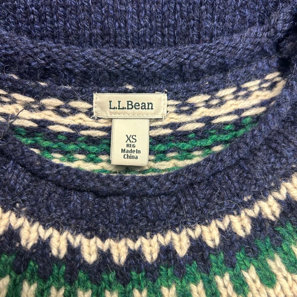 Vintage L.L. Bean Navy Blue Fair Isle Wool Sweater Women XS - Picture 7 of 7